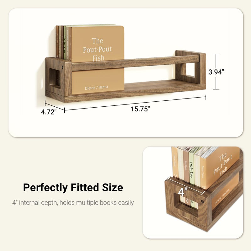 TidyCorner Upgraded Thick Floating Shelves, Solid Wood Bookshelf for Wall, Floating Book Shelves Use as Wall Shelves for Bedroom, Kids Room, Nursery, Books, Spice Rack & Decor â€“ Dark Walnut Brown - Image 3