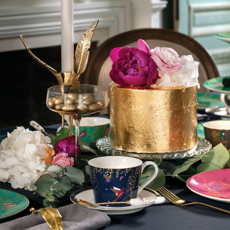 Portmeirion Sara Miller Chelsea 8oz Fine China Teacup  Saucer Set Navy with 22K Gold Rim  Elegant Afternoon Tea Cup with Hummingbird Design for Tea Party or Picnic Essentials  Great Gift for HerMothers - Image 3