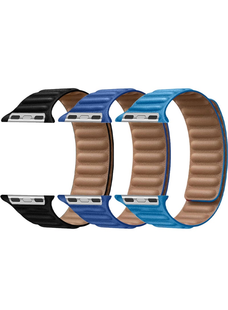 CATANES 3 Packs Replacement Band for Apple Watch Band 38mm 40mm 41mm (42mm Series 10) – Leather Link Strap Magnetic Loop Adjustable Bracelet - Image 1