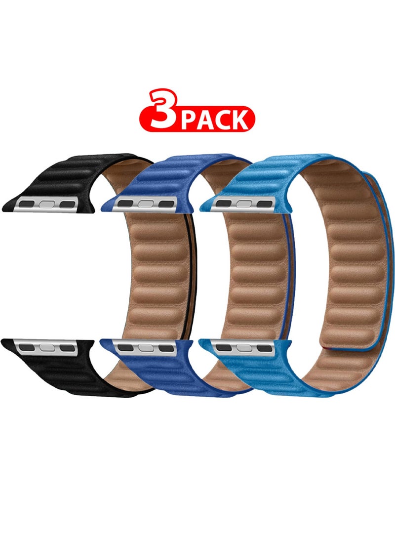 CATANES 3 Packs Replacement Band for Apple Watch Band 38mm 40mm 41mm (42mm Series 10) – Leather Link Strap Magnetic Loop Adjustable Bracelet - Image 2