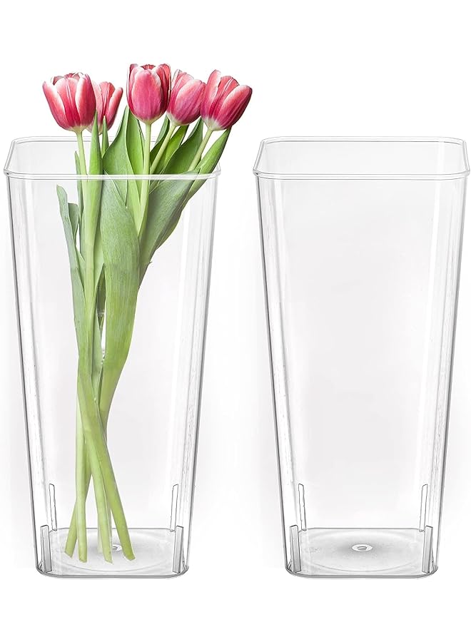 The Bros 2 Pack Flower Vase Acrylic Vase,Break Resistant Tall Rectangle Vase,Clear Vase for Table Wedding Home Kitchen Florist Arrangements - Image 1