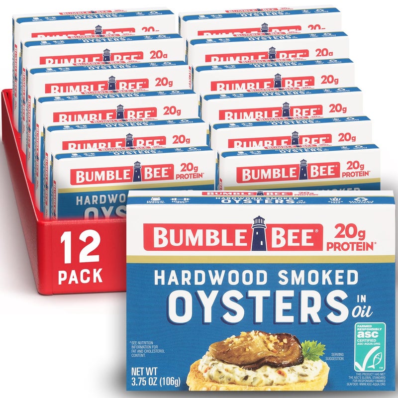 Bumble Bee Canned Hardwood Smoked Oysters 375 oz Cans Pack of 12  Ready to Eat  20g Protein per Serving  Gluten Free - Image 3