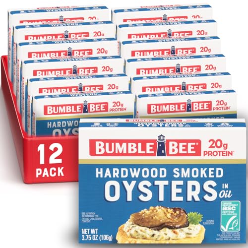 Bumble Bee Canned Hardwood Smoked Oysters 375 oz Cans Pack of 12  Ready to Eat  20g Protein per Serving  Gluten Free - Image 1