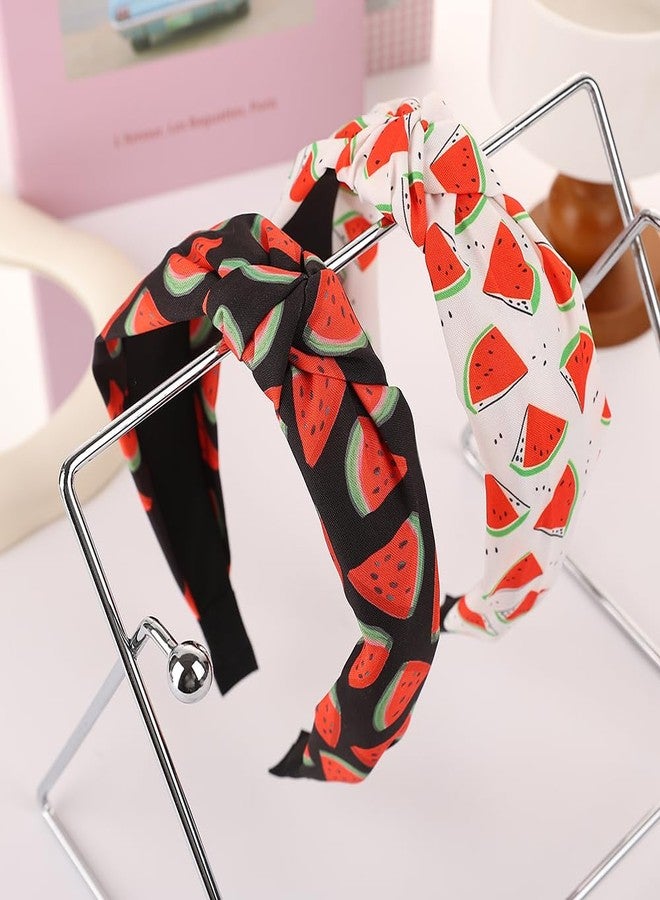 BaBakiak Watermelon Print Knotted Headbands for Women, 2 Pack Wide Non-Slip Hair Bands, Black and White Summer Fashion Accessories - Image 3