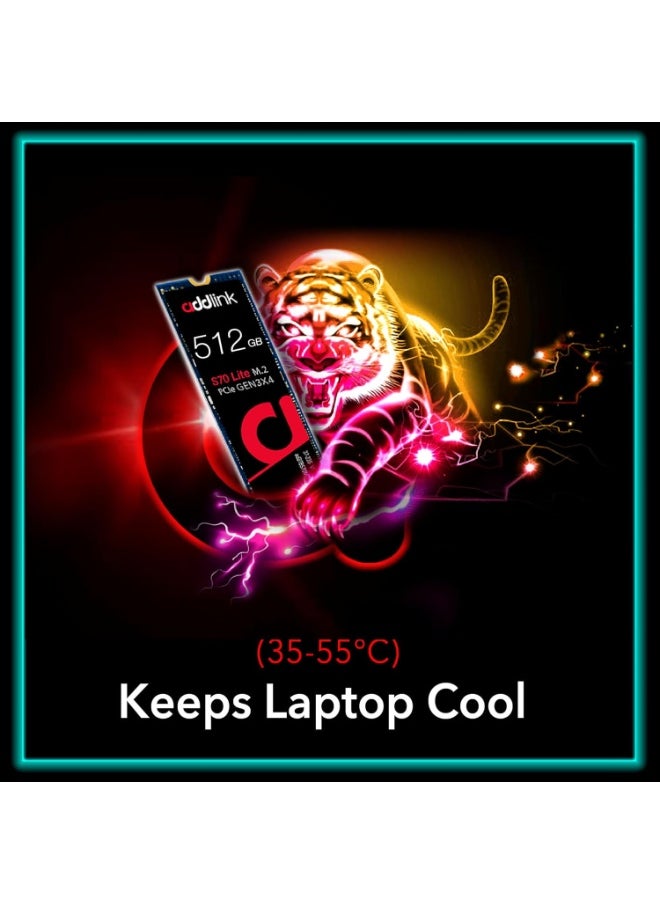 addlink S70 Lite 512GB Ultra Durability Gaming SSD Maximum Speed 3000 MB/s Internal Solid State Hard Drive M.2 2280 PCIe 3.0 NVMe Gen3X4 3D NAND SSD AD512GBS70LTM2P 512GB Gaming Gen3 S70 Lite  - Image 2