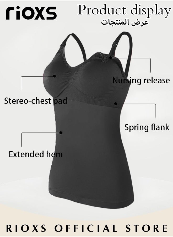 RIOXS - Nursing Tank Tops for Breastfeeding,Women's Nursing Vest,Pregnancy Slim Fit Vest Top For Mom,Elastic Fabric Breastfeeding Maternity Camisole,Ladies Free Nursing Vest Built-in Bra,Quick Clip-Down Access For Pumping/Nursing - Image 1