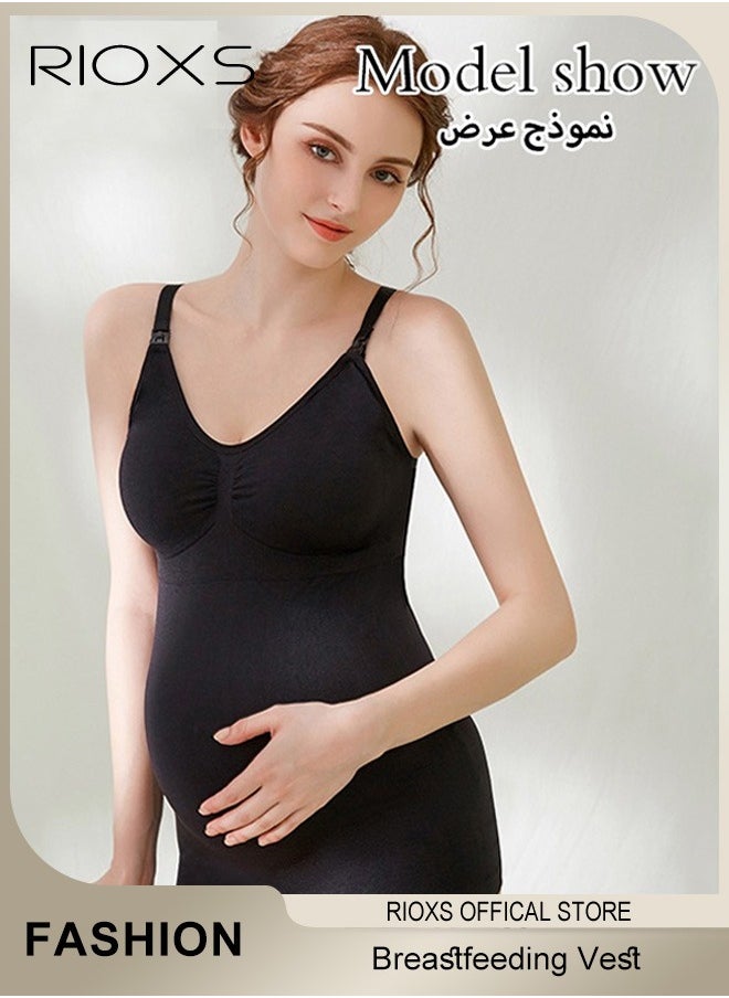 RIOXS - Nursing Tank Tops for Breastfeeding,Women's Nursing Vest,Pregnancy Slim Fit Vest Top For Mom,Elastic Fabric Breastfeeding Maternity Camisole,Ladies Free Nursing Vest Built-in Bra,Quick Clip-Down Access For Pumping/Nursing - Image 1