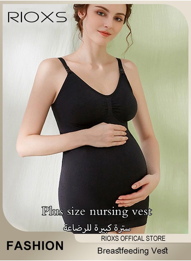 RIOXS - Nursing Tank Tops for Breastfeeding,Women's Nursing Vest,Pregnancy Slim Fit Vest Top For Mom,Elastic Fabric Breastfeeding Maternity Camisole,Ladies Free Nursing Vest Built-in Bra,Quick Clip-Down Access For Pumping/Nursing - Image 1