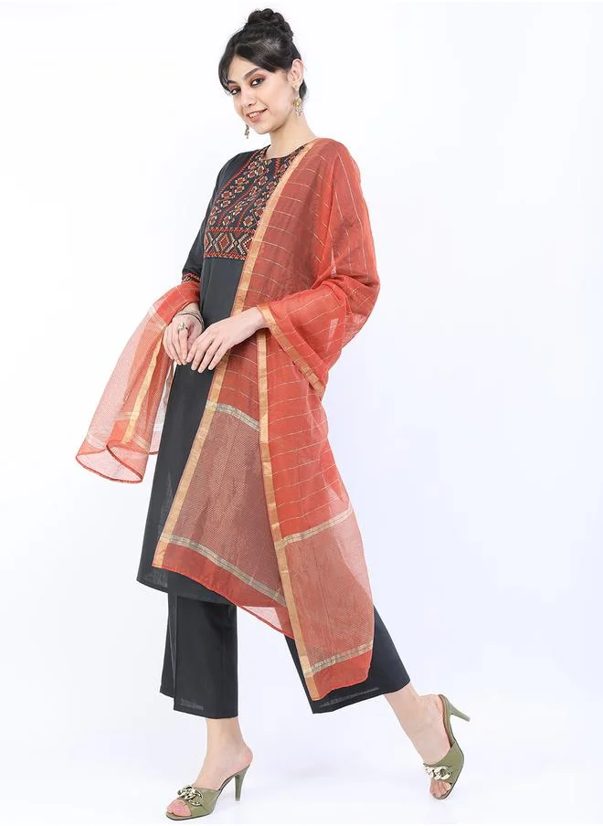 Vishudh Women Black Embroidered Kurta Set with Dupatta by Styli