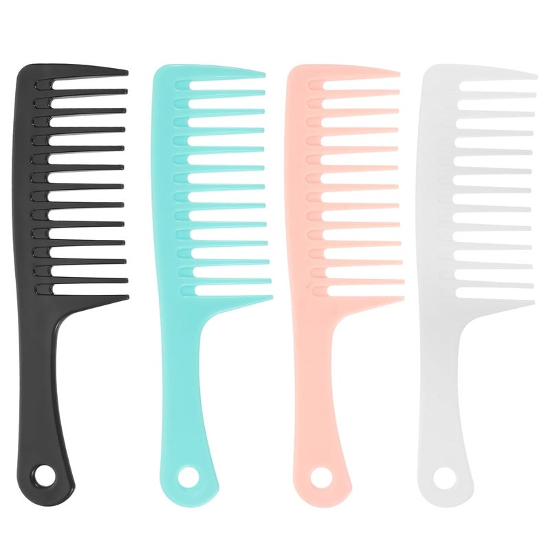 Generic 4pcs Wide Tooth Hair Combs for Long Hair for Women and Men round Hole Design in White Black Blue and Pink - Image 1