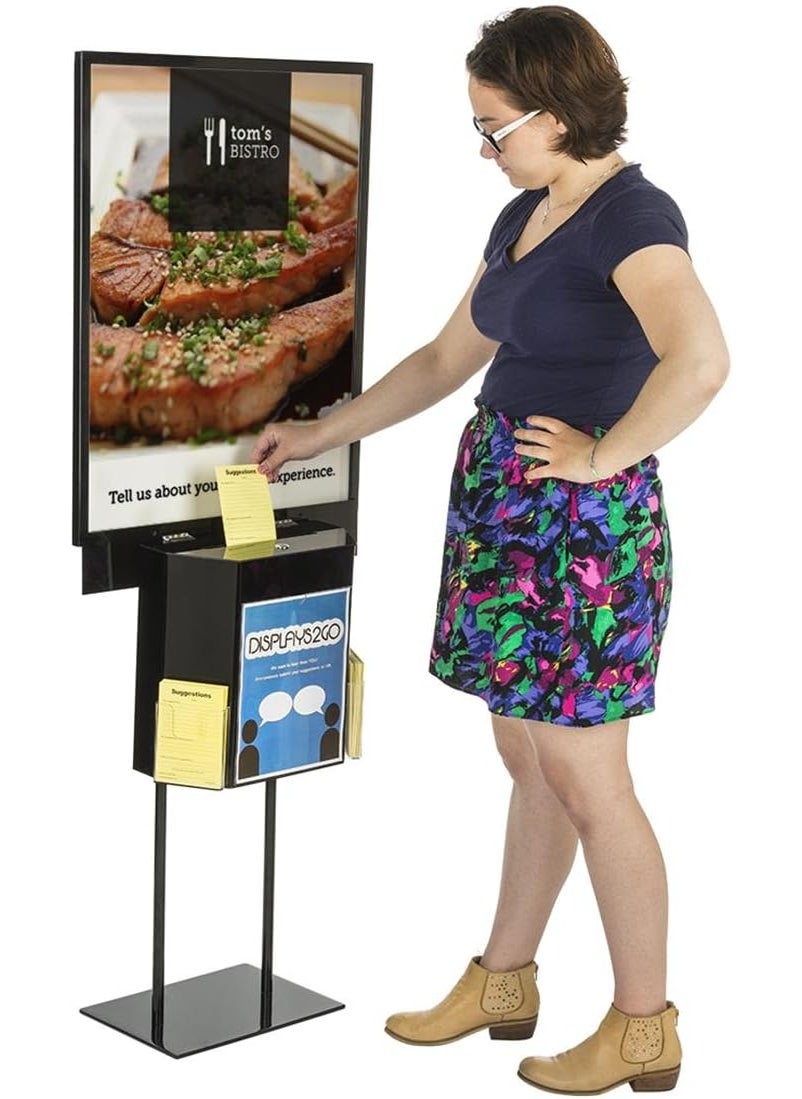 Displays2go Displays2go LSBST1BKBK Floor Sign Holder 22x28Inch Double Sided with Attached Suggestion Box Black  - Image 3