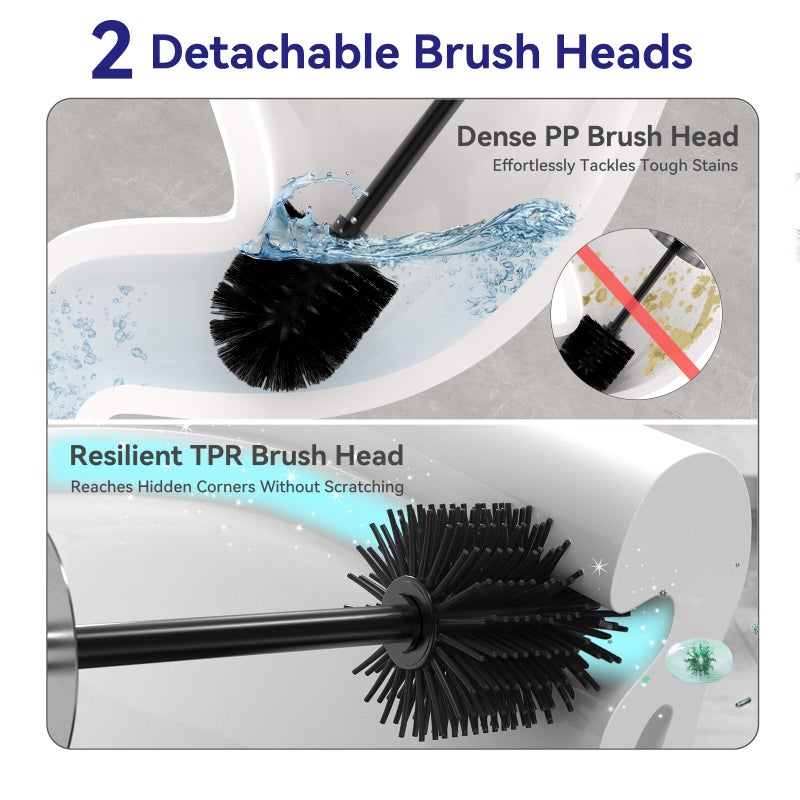 DOWRY Stainless Steel Freestanding Toilet Bowl Brush and Holder with Long Handle for Bathroom Storage Organization,Sturdy Deep Cleaning Toilet Bowl Cleaner,Nickel Round - Image 3