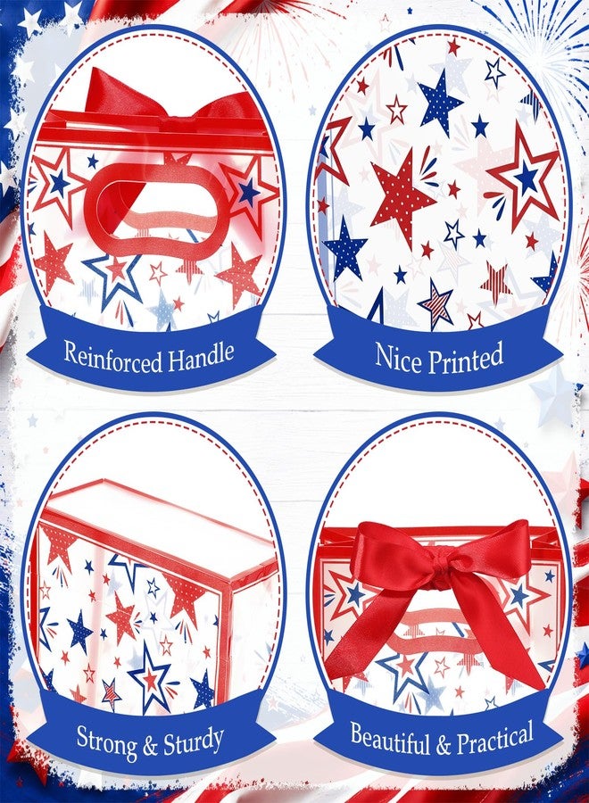 Capoda 24 Pack 4th of July Patriotic Gift Bags with Handles, Reusable Plastic Red White Blue Star Goodie Treat Bags 10 x 7 x 3 Inch for Independence Day Party Favors, BBQ Parade Cookout - Image 3