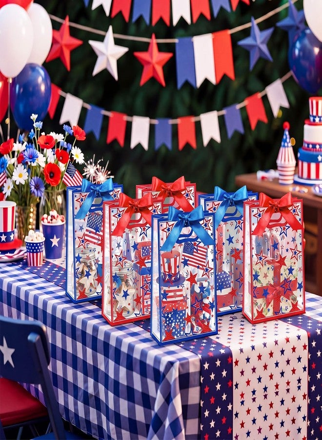 Capoda 24 Pack 4th of July Patriotic Gift Bags with Handles, Reusable Plastic Red White Blue Star Goodie Treat Bags 10 x 7 x 3 Inch for Independence Day Party Favors, BBQ Parade Cookout - Image 5