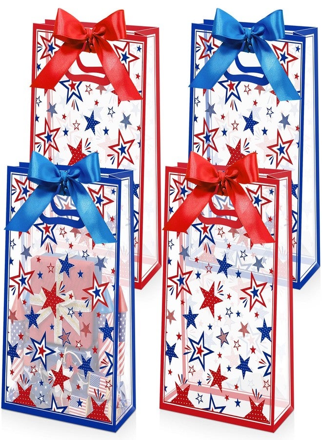 Capoda 24 Pack 4th of July Patriotic Gift Bags with Handles, Reusable Plastic Red White Blue Star Goodie Treat Bags 10 x 7 x 3 Inch for Independence Day Party Favors, BBQ Parade Cookout - Image 1