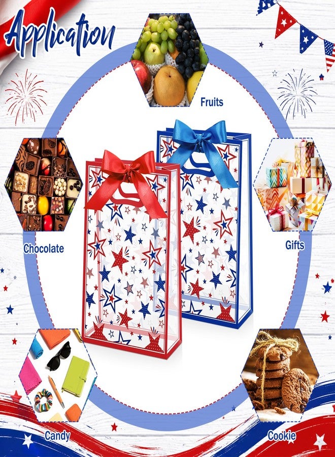 Capoda 24 Pack 4th of July Patriotic Gift Bags with Handles, Reusable Plastic Red White Blue Star Goodie Treat Bags 10 x 7 x 3 Inch for Independence Day Party Favors, BBQ Parade Cookout - Image 4