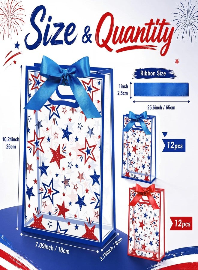 Capoda 24 Pack 4th of July Patriotic Gift Bags with Handles, Reusable Plastic Red White Blue Star Goodie Treat Bags 10 x 7 x 3 Inch for Independence Day Party Favors, BBQ Parade Cookout - Image 2