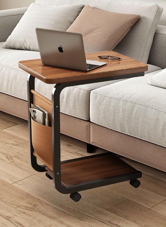 Arabest End Table with wheels,Sofa Side Table for Coffee Laptop Tablet,C Shaped Table Mobile Beside Table for Living Room Bedroom Balcony Tea and Office,30 * 45 * 65cm - Image 1