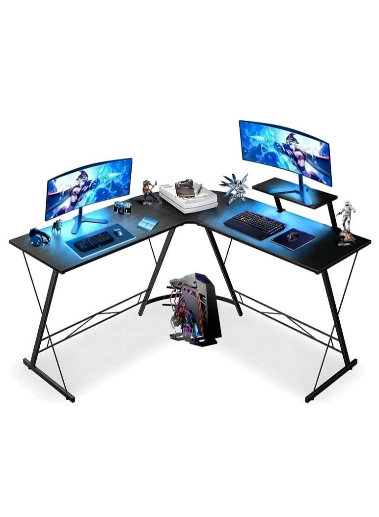 L Shaped Desk Corner Computer Table Home Gaming Desk Office Writing Workstation Space-Saving Easy to Assemble Black EI-104 - Image 1
