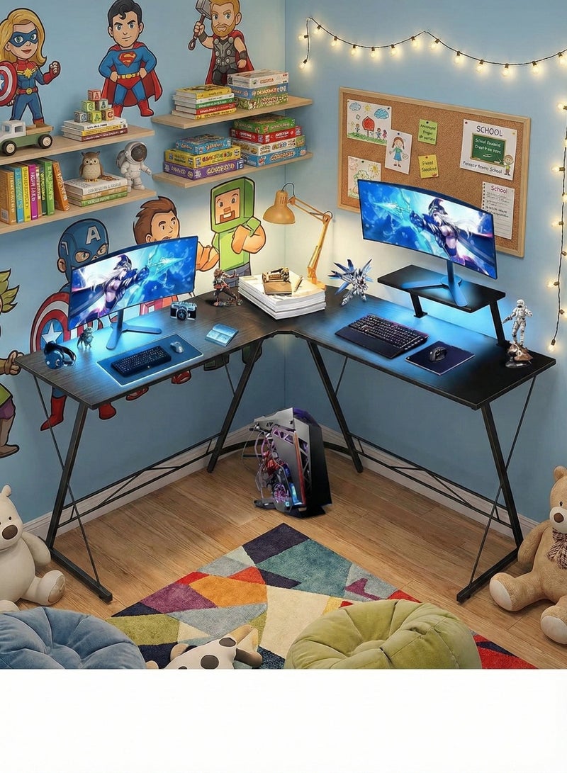 L Shaped Desk Corner Computer Table Home Gaming Desk Office Writing Workstation Space-Saving Easy to Assemble Black EI-104 - Image 2