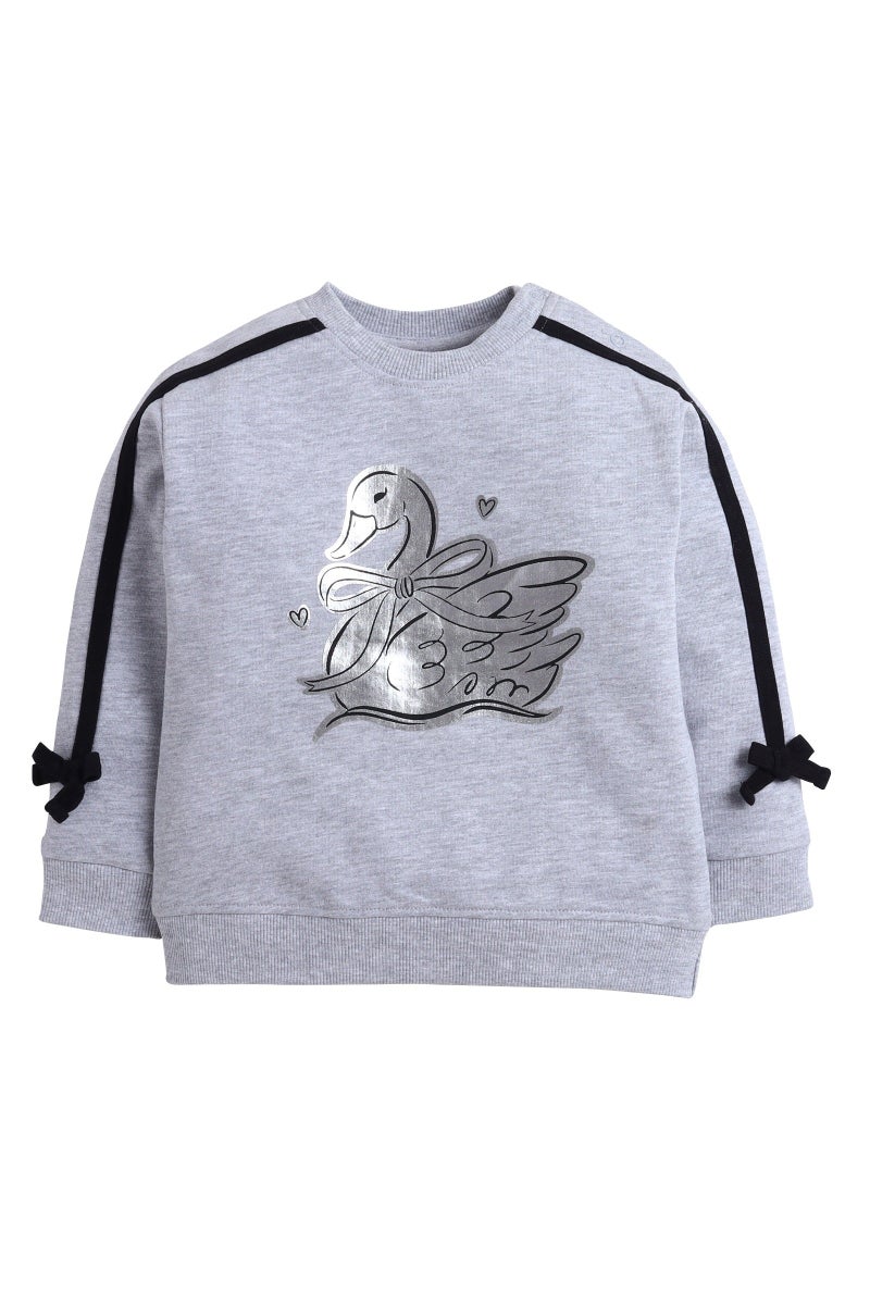 فكتور اند جين طقم رياضي قطعتين للبنات بتطريز بجعة - رمادي - Image 3