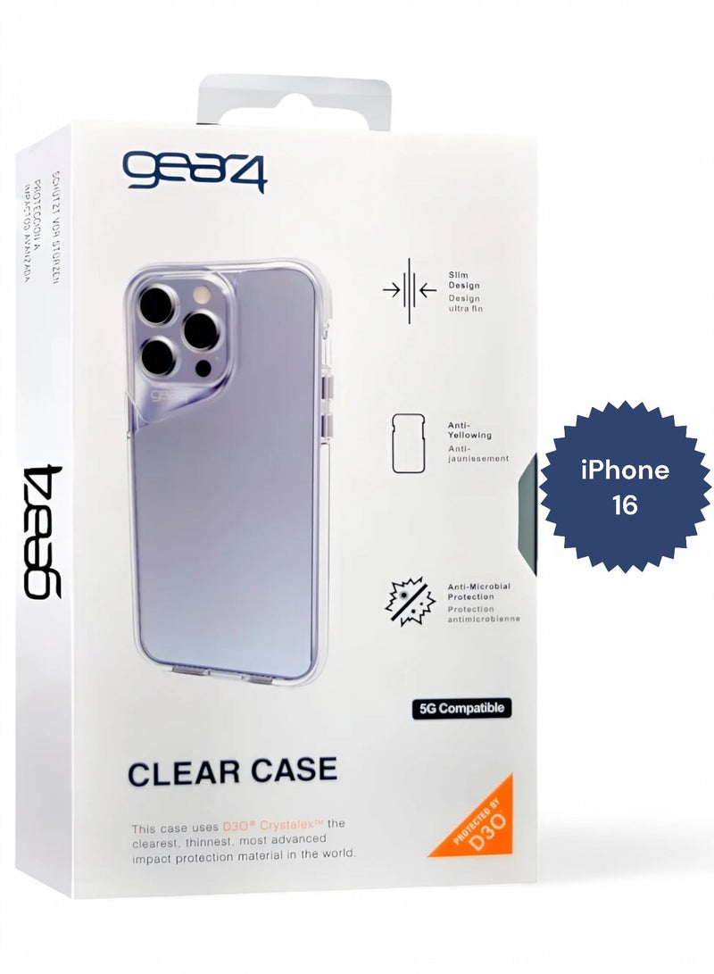 Gear4 iPhone 16, Shockproof Case, Anti-Scratch Protective Cover, Made of High Quality TPU - Clear - Image 2
