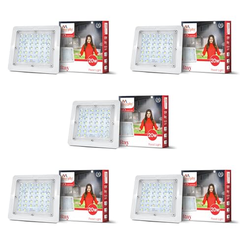 Murphy Ray 20W LED Flood Light with 2-Year Warranty | Cool White | High Brightness Outdoor LED for Security, Landscape, Warehouse, Backyard | IP66 Waterproof | BIS Approved Pack of 5 - Image 1