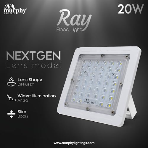 Murphy Ray 20W LED Flood Light with 2-Year Warranty | Cool White | High Brightness Outdoor LED for Security, Landscape, Warehouse, Backyard | IP66 Waterproof | BIS Approved Pack of 5 - Image 2