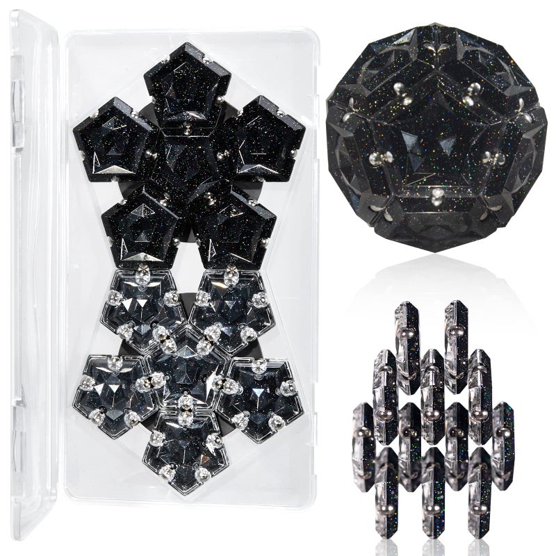RoomyRoc Magnetic Fidget Sphere Magnets Balls Crystal Black Holographic Glitter Magnet Fidgets Toy 12 Piece Set Creativity Beyond Imagination Inspirational Recreational Desk Toys for Adults - Image 2
