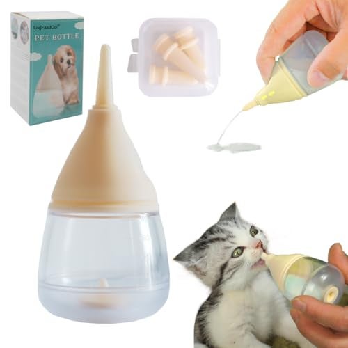 LogFaadCoi Kitten Bottles for Nursing,Puppy Bottles for Nursing Puppy Milk, Anti-Choking Puppy Feeder Design,with 3pcs Replaceable and Reusable Silicone Nipples for Feeding Newborn Pets (Yellow, 40ml+3pcs) - Image 1