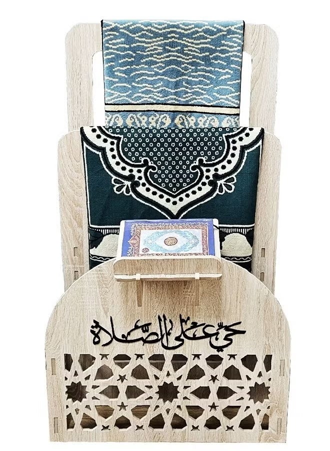 Eworld Elegant Cream 2-in-1 Prayer Mat Stand with Built-In Quran Holder | Islamic Design with Arabic Calligraphy | Water & Fireproof | Space-Saving - Image 4