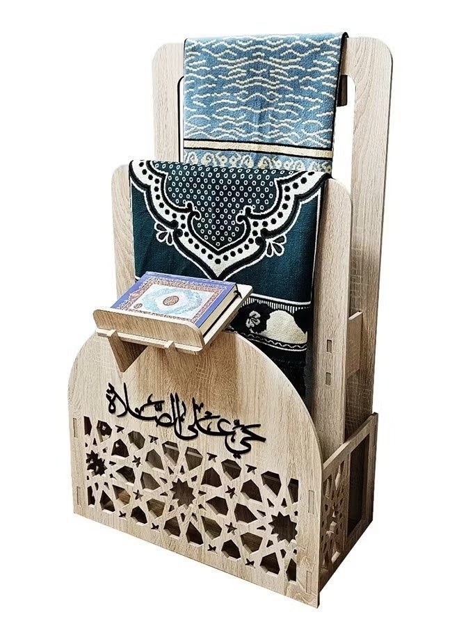 Eworld Elegant Cream 2-in-1 Prayer Mat Stand with Built-In Quran Holder | Islamic Design with Arabic Calligraphy | Water & Fireproof | Space-Saving - Image 2