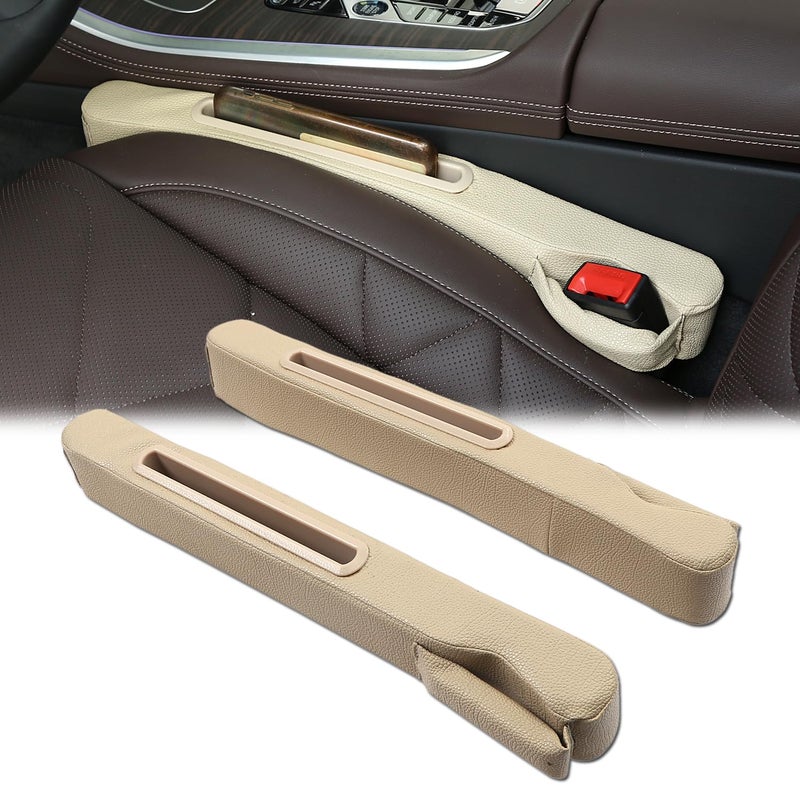 TATACLEA Car Seat Gap Filler 2 Pack,Car Seat Gap Filler Organizer,Car Seat Gap Plug with Storage Slot,3 in 1 Car Seat Gap Filler,Prevent Small Items from Falling(Beige) - Image 1