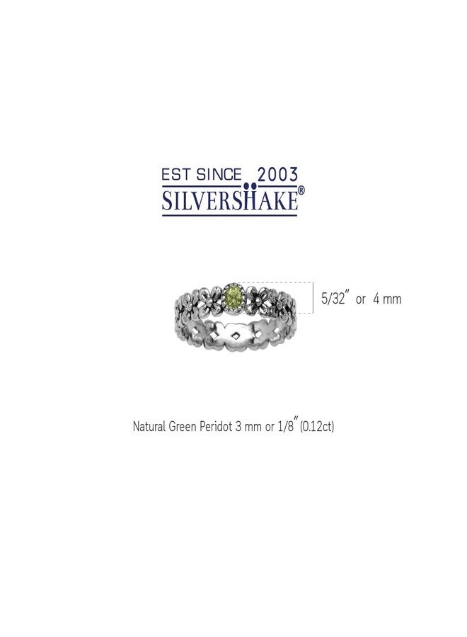Silvershake Petite Natural Peridot 925 Sterling Silver Flower Stack Stackable Eternity Ring Size 3 - Image 2