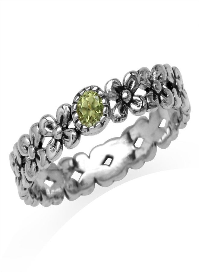 Silvershake Petite Natural Peridot 925 Sterling Silver Flower Stack Stackable Eternity Ring Size 3 - Image 1
