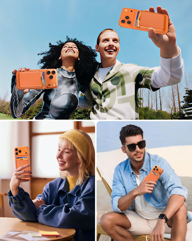 HiWe for MagSafe Wallet, Strongest Magnetic Wallet for iPhone 17/16/15/14/13/12/Pixel 10 Series, 3 Cards Holder, Magnetic Phone Wallets, Vegan Leather Minimalist Slim RFID for iPhone Wallets, 1Slot, Orange - Image 3