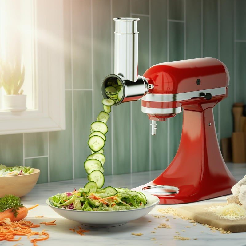 HOZODO Stainless Steel Slicer Shredder Attachment for KitchenAid Stand Mixer, Includes Cheese Grater,Grinding Powder,Vegetable Slicer Shredder for KitchenAid cheese grater attachments with 4 Blades by HOZODO - Image 2