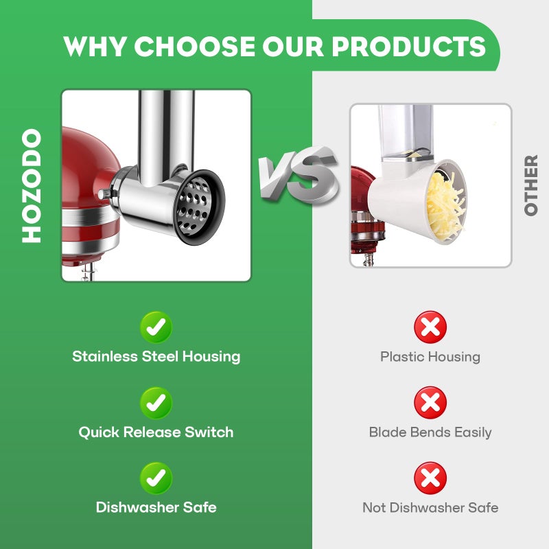 HOZODO Stainless Steel Slicer Shredder Attachment for KitchenAid Stand Mixer, Includes Cheese Grater,Grinding Powder,Vegetable Slicer Shredder for KitchenAid cheese grater attachments with 4 Blades by HOZODO - Image 3