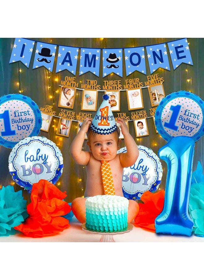 Party Propz Party Propz 1st Birthday Decoration Items - 8 Pcs, 12 Months Photo Banner For Birthday (Cardstock) | I Am One Banner For Boys | First Birthday Decorations Boy | Birthday Decorations 1 year  - Image 5