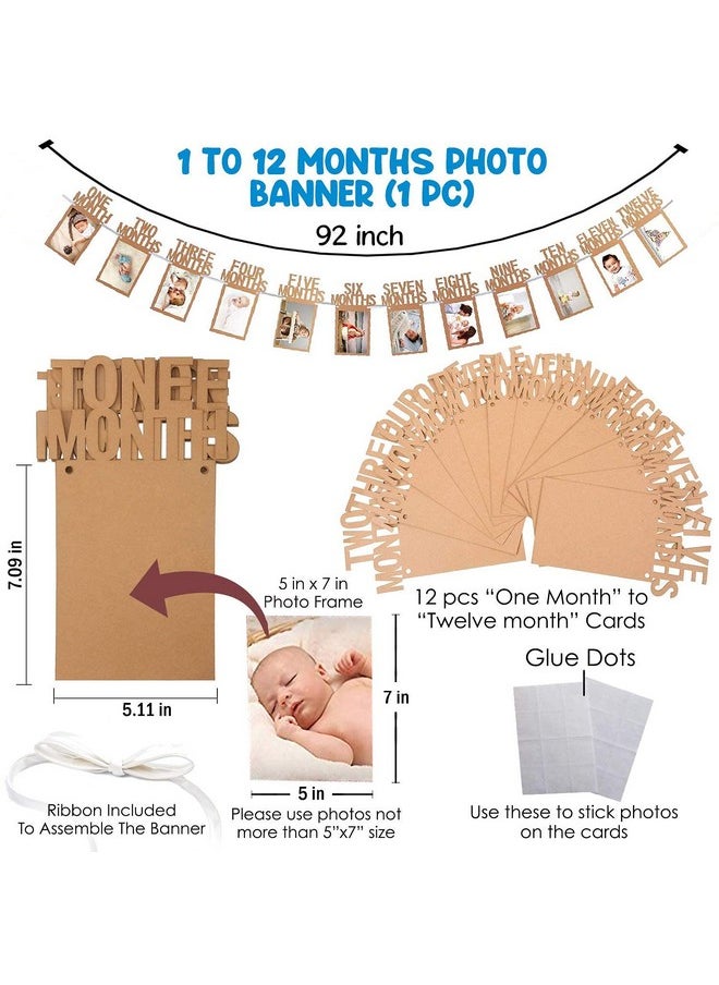 Party Propz Party Propz 1st Birthday Decoration Items - 8 Pcs, 12 Months Photo Banner For Birthday (Cardstock) | I Am One Banner For Boys | First Birthday Decorations Boy | Birthday Decorations 1 year  - Image 4