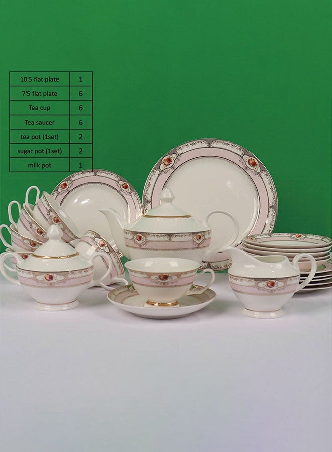 XIANGYU 24pcs Pink Fine Bone Plate Set Dinnerware Modern Luxury Fine Porcelain Dinnerware Dinner Set - Image 1