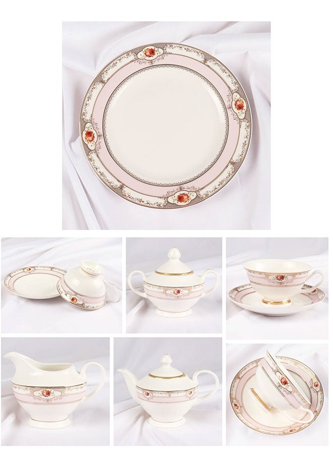 XIANGYU 24pcs Pink Fine Bone Plate Set Dinnerware Modern Luxury Fine Porcelain Dinnerware Dinner Set - Image 2