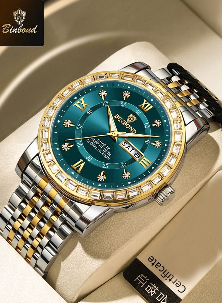 BINBOND Luxury Men's Quartz Watch Business Sports Gathering Tainless Steel Water Resistant Diamond Gold Quartz Watches Men - Image 1