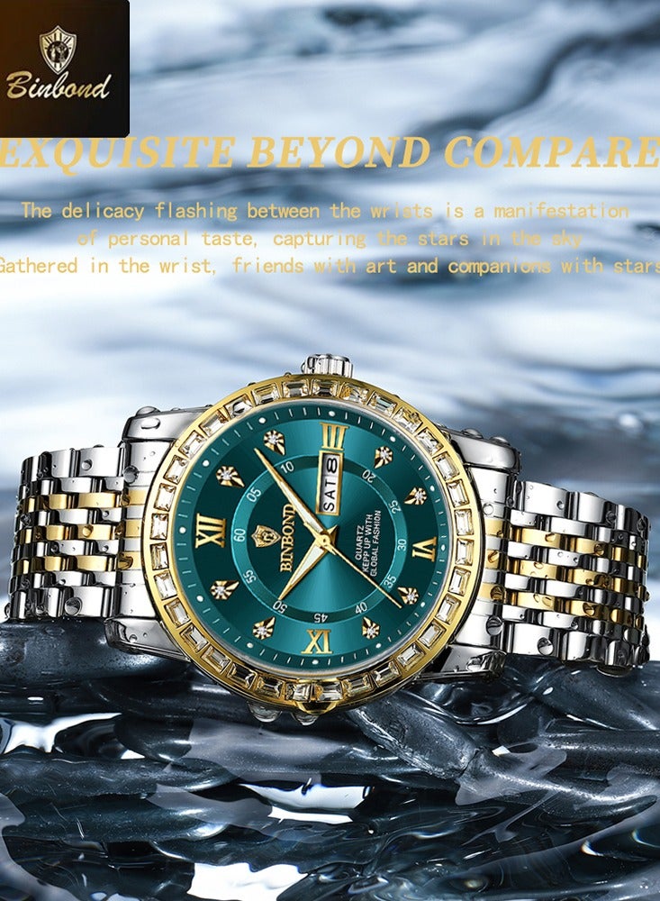 BINBOND Luxury Men's Quartz Watch Business Sports Gathering Tainless Steel Water Resistant Diamond Gold Quartz Watches Men - Image 4