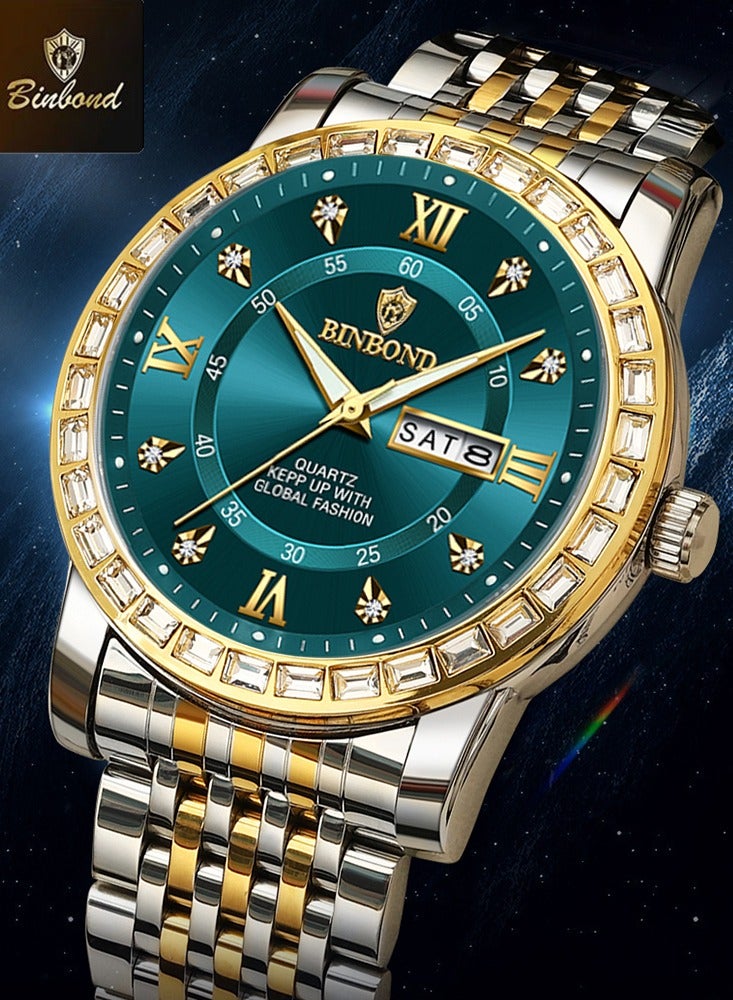 BINBOND Luxury Men's Quartz Watch Business Sports Gathering Tainless Steel Water Resistant Diamond Gold Quartz Watches Men - Image 2
