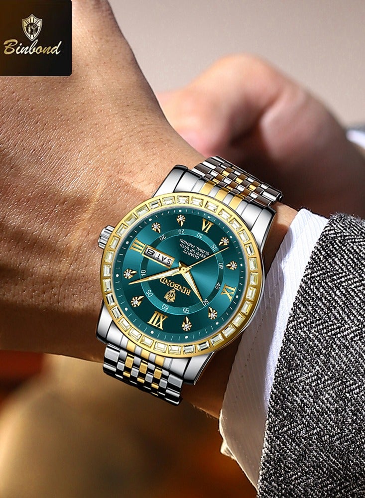 BINBOND Luxury Men's Quartz Watch Business Sports Gathering Tainless Steel Water Resistant Diamond Gold Quartz Watches Men - Image 3