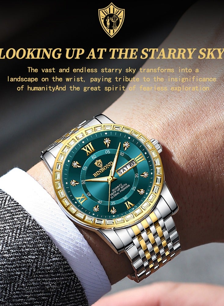 BINBOND Luxury Men's Quartz Watch Business Sports Gathering Tainless Steel Water Resistant Diamond Gold Quartz Watches Men - Image 5