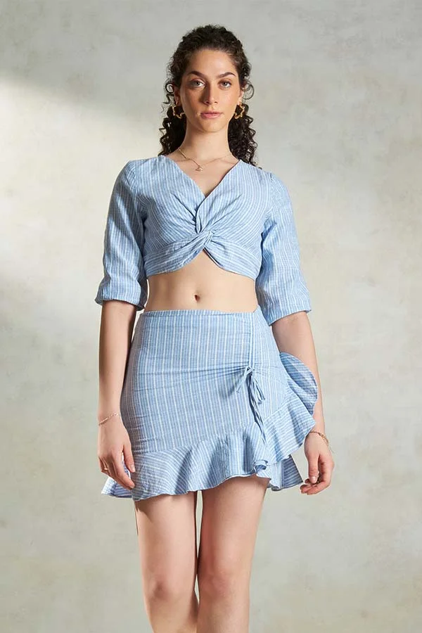 Virgio VIRGIO 100% Cotton Twisted Print Stripe Crop Shirt