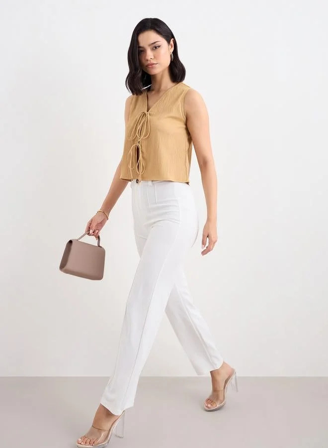 Styli Styli Tie-Up Front Textured Crop Top