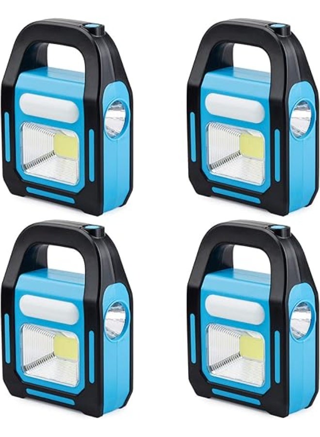 مصباح طوارئ 3 في 1 يعمل بالطاقة الشمسية، قابل لإعادة الشحن عبر منفذ USB، مزود بإضاءة LED فائقة السطوع بتقنية COB، مقاوم للماء، لشحن الأجهزة - عبوة من 4 قطع - Image 1